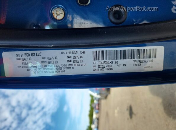 2C3CDZGG6LH161871 2020 DODGE CHALLENGER Синий Вид наклейки с VIN-кодом