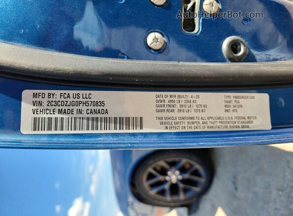 2C3CDZJG0PH570835 2023 DODGE CHALLENGER Blue Widok komory silnika
