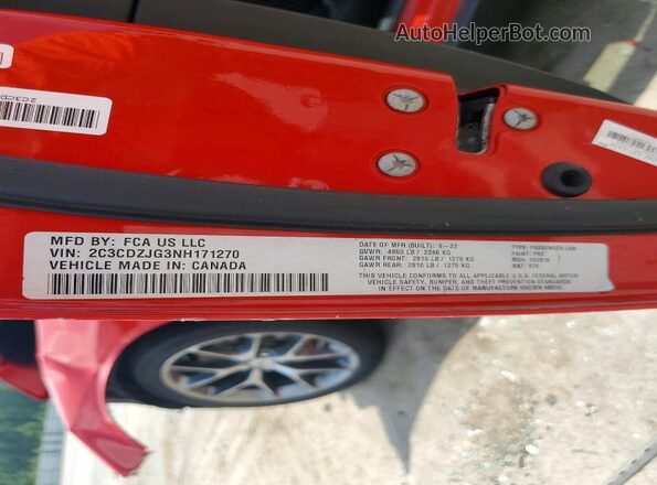 2C3CDZJG3NH171270 2022 DODGE CHALLENGER Red Vista de la etiqueta del VIN
