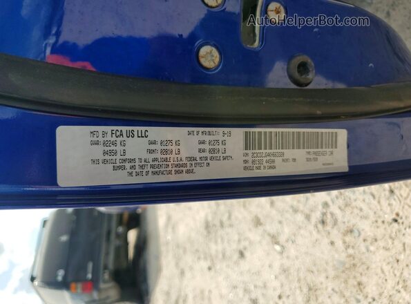 2C3CDZJG4KH663320 2019 DODGE CHALLENGER Blue VIN կոդի պիտակի տեսք