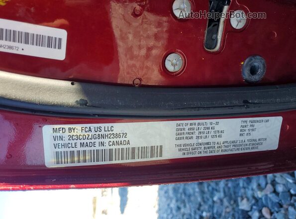 2C3CDZJG8NH238672 2022 DODGE CHALLENGER Red Շարժիչի բաժամունքի տեսք