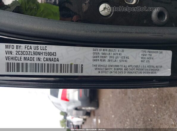2C3CDZL90NH159043 2022 DODGE CHALLENGER Black Widok komory silnika