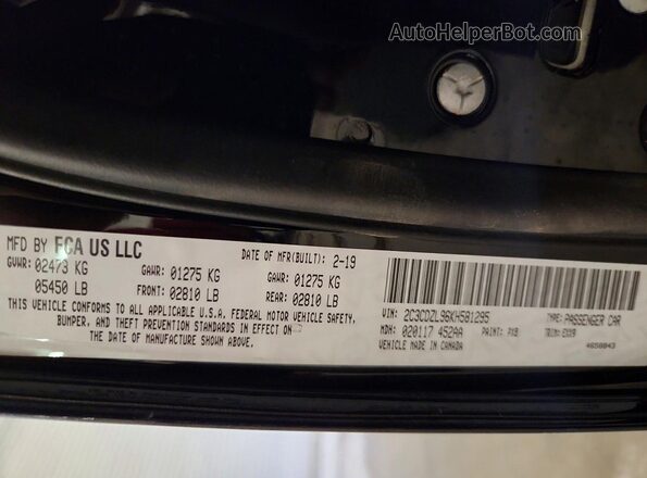 2C3CDZL96KH581295 2019 DODGE CHALLENGER Black Widok naklejki z numerem VIN
