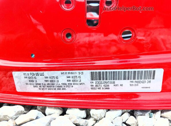 2C3CDZL97KH719166 2019 DODGE CHALLENGER Red Вид наклейки з VIN-кодом