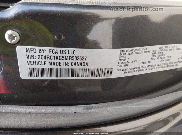2C4RC1AG5MR502627 2021 CHRYSLER VOYAGER Gray Engine compartment view