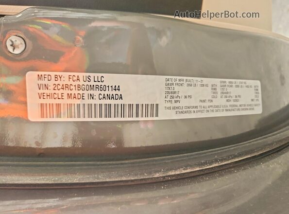 2C4RC1BG0MR601144 2021 CHRYSLER PACIFICA Gray 360 interior view
