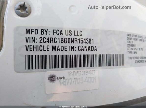 2C4RC1BG0NR154381 2022 CHRYSLER PACIFICA Белый Вид подкапотного пространства