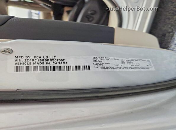 2C4RC1BG0PR567002 2023 CHRYSLER PACIFICA Silver Widok naklejki z numerem VIN