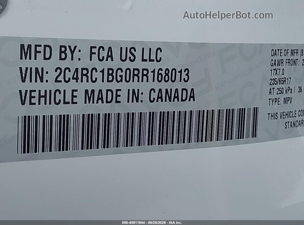2C4RC1BG0RR168013 2024 CHRYSLER PACIFICA White ძრავის განყოფილების ხედი
