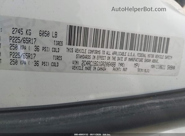 2C4RC1BG1GR206488 2016 CHRYSLER TOWN & COUNTRY White Widok komory silnika