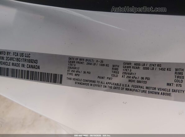 2C4RC1BG1TR169243 2026 CHRYSLER PACIFICA White Շարժիչի բաժամունքի տեսք