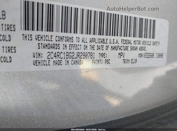 2C4RC1BG2JR290781 2018 CHRYSLER PACIFICA Gray ძრავის განყოფილების ხედი