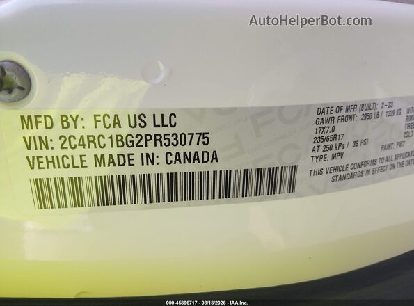 2C4RC1BG2PR530775 2023 CHRYSLER PACIFICA White Շարժիչի բաժամունքի տեսք