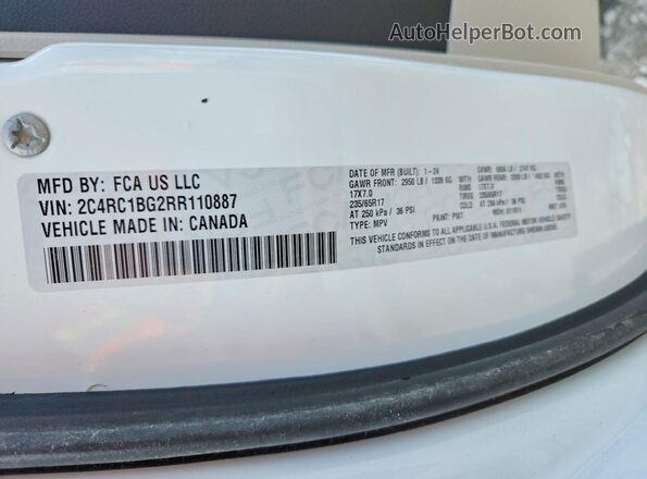 2C4RC1BG2RR110887 2024 CHRYSLER PACIFICA White Widok wnętrza 360 stopni