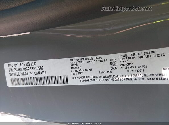 2C4RC1BG2SR516500 2025 CHRYSLER PACIFICA Gray Շարժիչի բաժամունքի տեսք