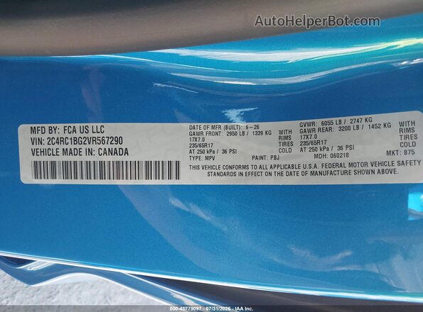 2C4RC1BG2VR567290 2027 CHRYSLER PACIFICA Blue Widok komory silnika