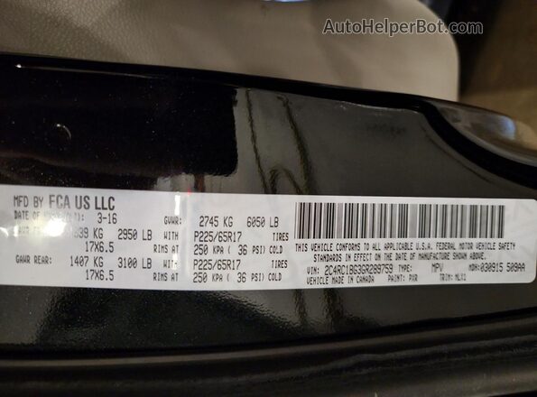 2C4RC1BG3GR289759 2016 CHRYSLER TOWN Black VIN კოდის სტიკერის ხედი