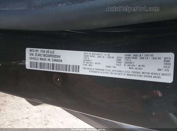 2C4RC1BG3SR593344 2025 CHRYSLER PACIFICA Black ძრავის განყოფილების ხედი