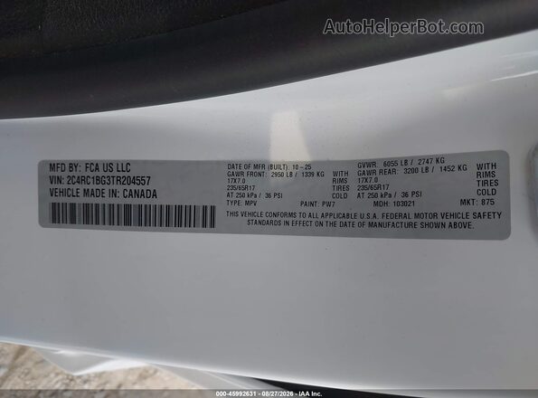 2C4RC1BG3TR204557 2026 CHRYSLER PACIFICA White Вид підкапотного простору