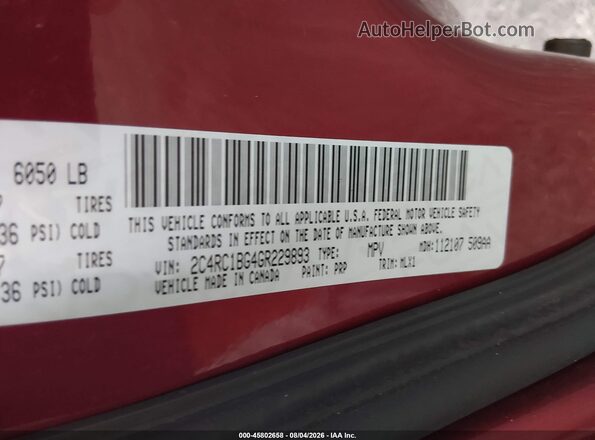 2C4RC1BG4GR229893 2016 CHRYSLER TOWN & COUNTRY Red Շարժիչի բաժամունքի տեսք