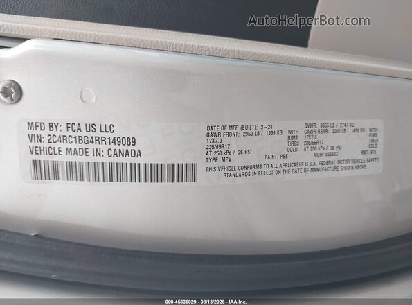 2C4RC1BG4RR149089 2024 CHRYSLER PACIFICA Серебряный Вид подкапотного пространства