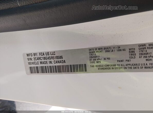 2C4RC1BG4SR518586 2025 CHRYSLER PACIFICA White Вид підкапотного простору