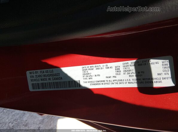 2C4RC1BG4SR554522 2025 CHRYSLER PACIFICA Burgundy Widok komory silnika