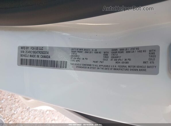 2C4RC1BG4TR263374 2026 CHRYSLER PACIFICA White Engine compartment view