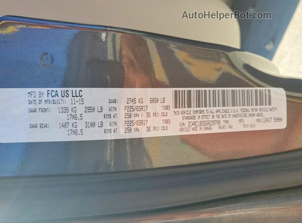 2C4RC1BG5GR229708 2016 CHRYSLER TOWN Gray Vista de la etiqueta del VIN