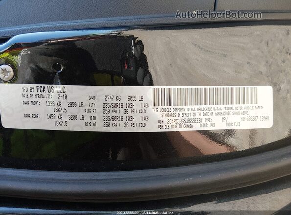 2C4RC1BG5JR228338 2018 CHRYSLER PACIFICA Black Widok komory silnika