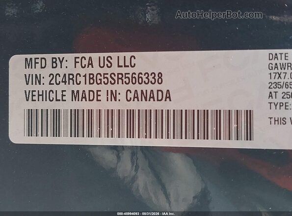2C4RC1BG5SR566338 2025 CHRYSLER PACIFICA Blue ძრავის განყოფილების ხედი