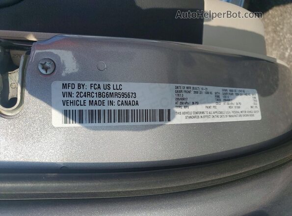 2C4RC1BG6MR595673 2021 CHRYSLER PACIFICA Silver Widok naklejki z numerem VIN