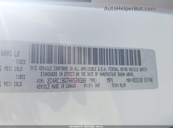 2C4RC1BG7HR524388 2017 CHRYSLER PACIFICA White Engine compartment view