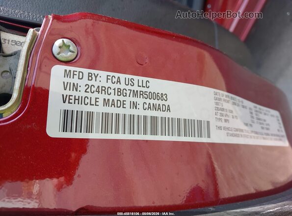 2C4RC1BG7MR500683 2021 CHRYSLER PACIFICA Burgundy Widok komory silnika