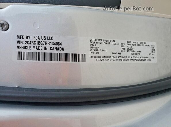 2C4RC1BG7RR134084 2024 CHRYSLER PACIFICA Silver Vista interior de 360 grados
