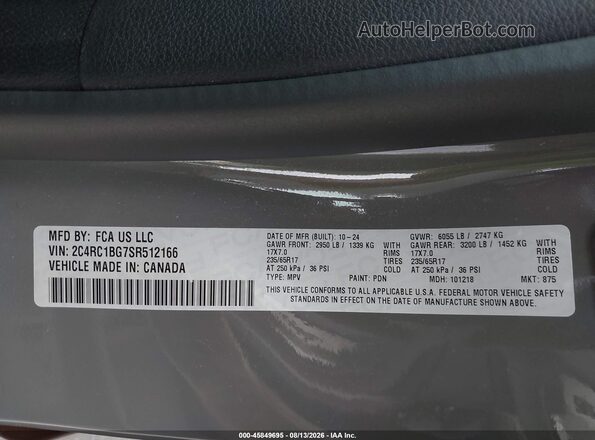 2C4RC1BG7SR512166 2025 CHRYSLER PACIFICA Gray Շարժիչի բաժամունքի տեսք