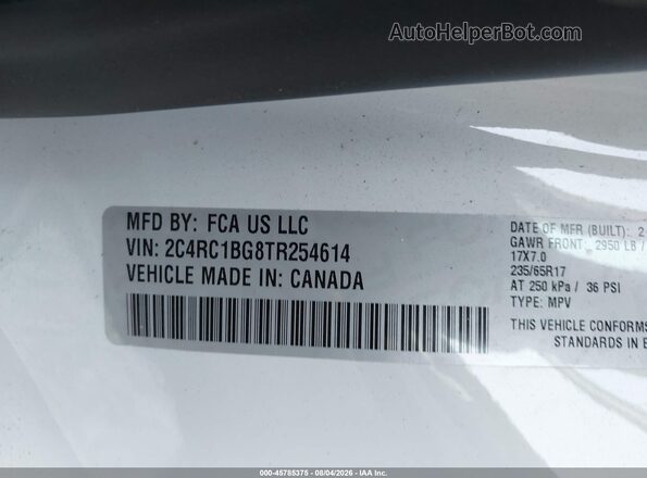 2C4RC1BG8TR254614 2026 CHRYSLER PACIFICA Белый Вид подкапотного пространства