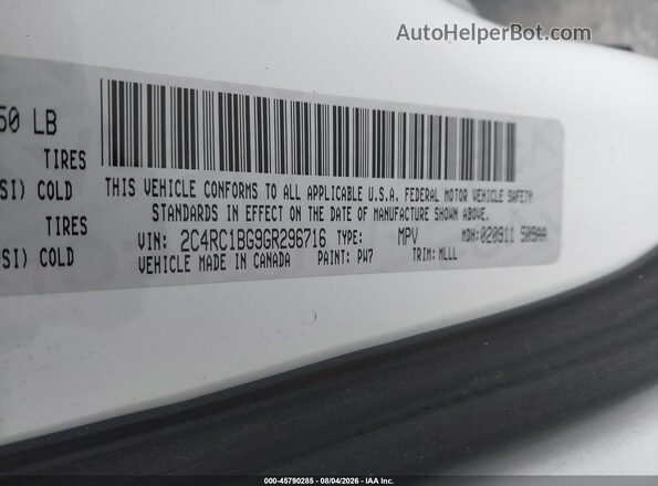 2C4RC1BG9GR296716 2016 CHRYSLER TOWN & COUNTRY White Вид підкапотного простору