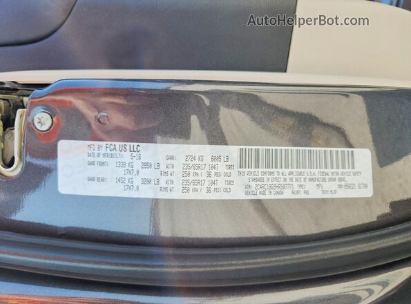 2C4RC1BG9HR507771 2017 CHRYSLER PACIFICA Gray VIN կոդի պիտակի տեսք