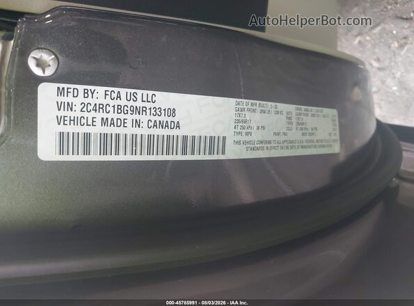 2C4RC1BG9NR133108 2022 CHRYSLER PACIFICA Gray ძრავის განყოფილების ხედი
