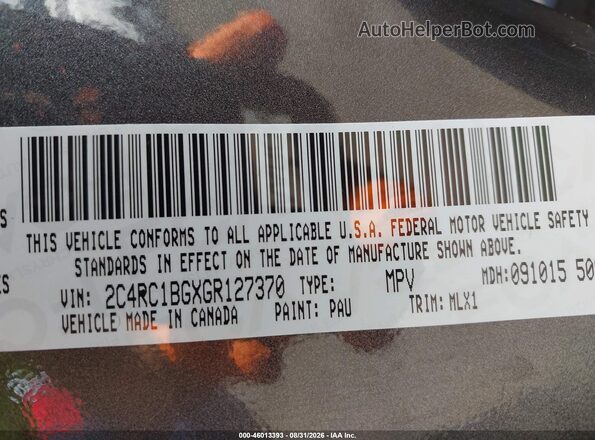 2C4RC1BGXGR127370 2016 CHRYSLER TOWN & COUNTRY Gray Vista del compartimento del motor