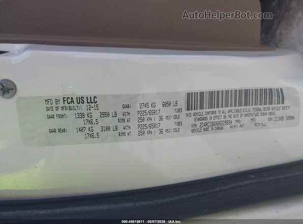 2C4RC1BGXGR229834 2016 CHRYSLER TOWN & COUNTRY White Widok komory silnika