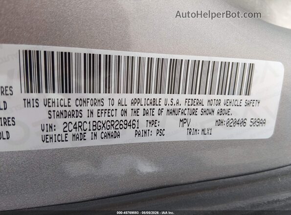 2C4RC1BGXGR269461 2016 CHRYSLER TOWN & COUNTRY Silver ძრავის განყოფილების ხედი