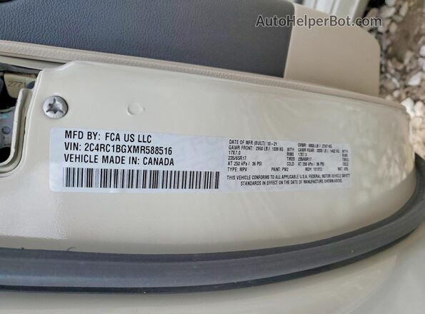 2C4RC1BGXMR588516 2021 CHRYSLER PACIFICA White VIN კოდის სტიკერის ხედი