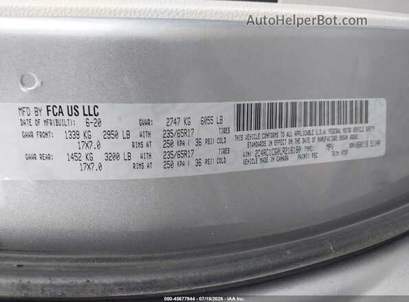 2C4RC1CG0LR216180 2020 CHRYSLER VOYAGER Silver Շարժիչի բաժամունքի տեսք