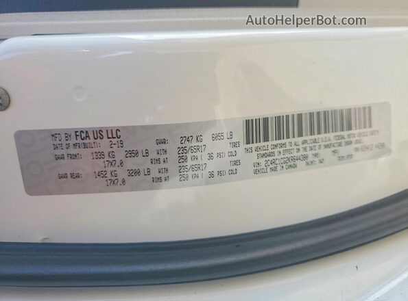 2C4RC1CG2KR644380 2019 CHRYSLER PACIFICA White Панорамний вид салону 360°