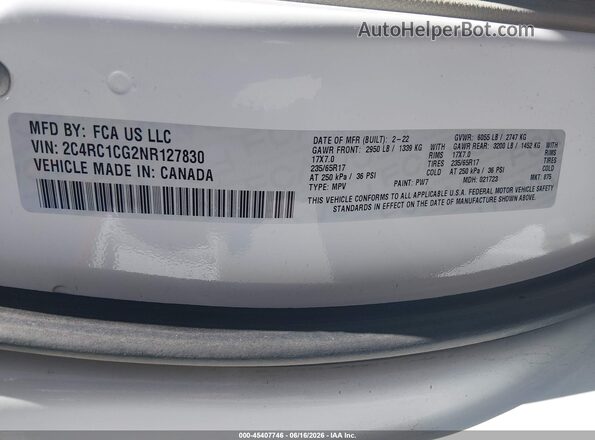 2C4RC1CG2NR127830 2022 CHRYSLER VOYAGER White Vista del compartimento del motor