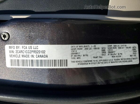 2C4RC1CG2PR520102 2023 CHRYSLER VOYAGER Серый Панорамный вид салона 360°