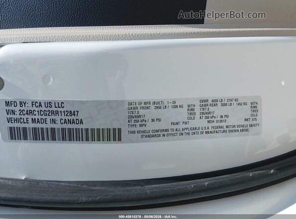 2C4RC1CG2RR112847 2024 CHRYSLER VOYAGER White Vista del compartimento del motor
