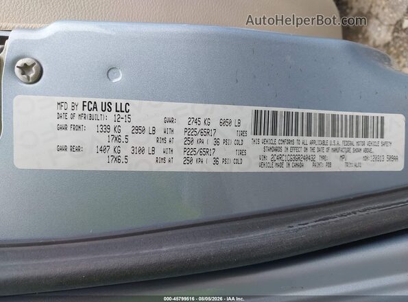 2C4RC1CG3GR240432 2016 CHRYSLER TOWN & COUNTRY Light Blue Շարժիչի բաժամունքի տեսք